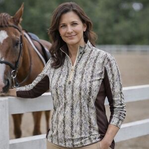 Arista‎ Brio-Tek Womens M Half Zip Pullover Snake Print Top Equestrian Brown